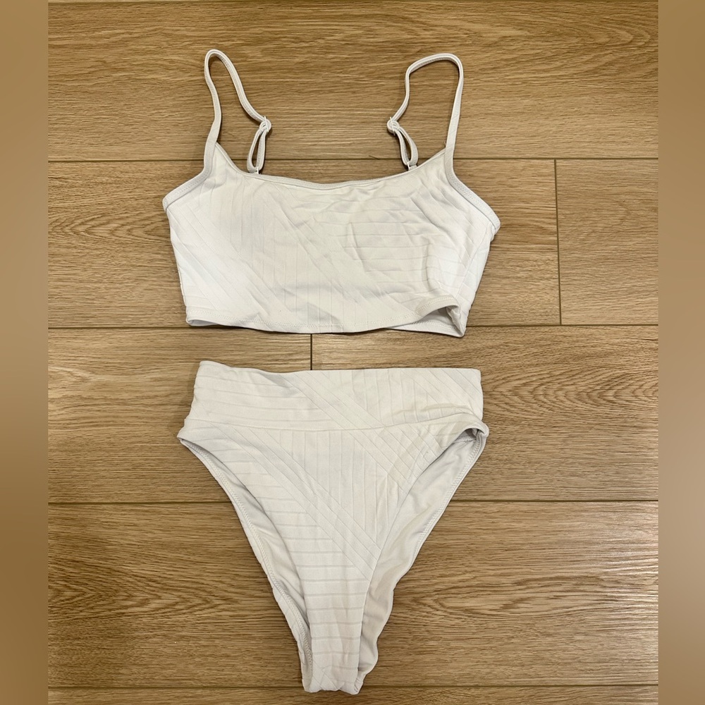 Aerie White Geometric Bikini Set